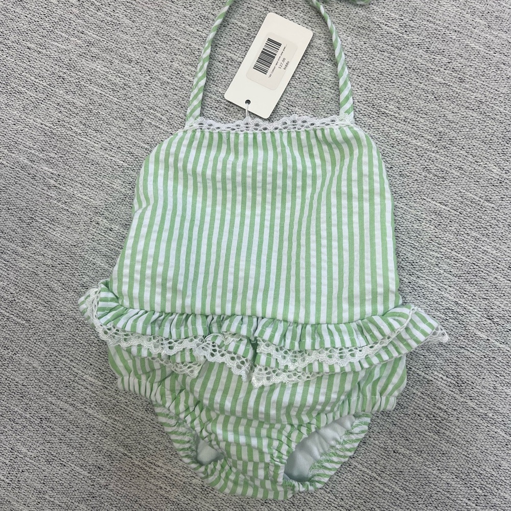 Green and White Striped Baby Bubble Romper